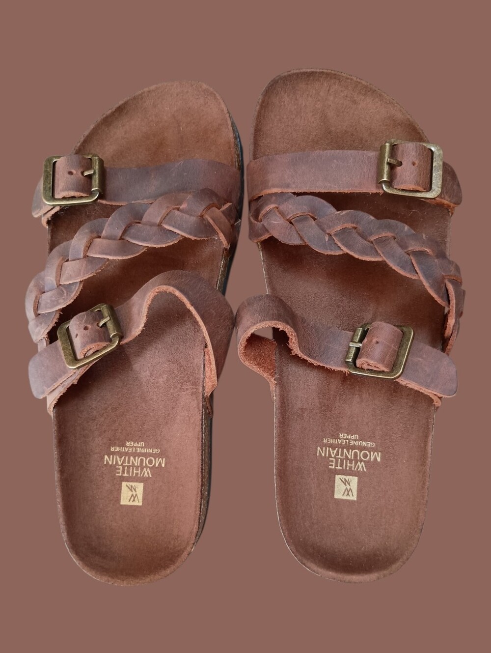 White Mountain Deep Brown Braided Leather Sandals Size 7.5-8 EUC - Picture 4 of 9
